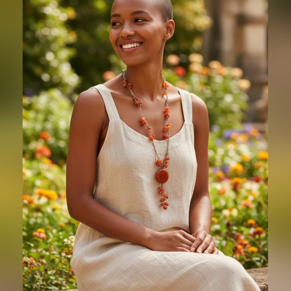 Carelian Drop Hand Knotted Necklace